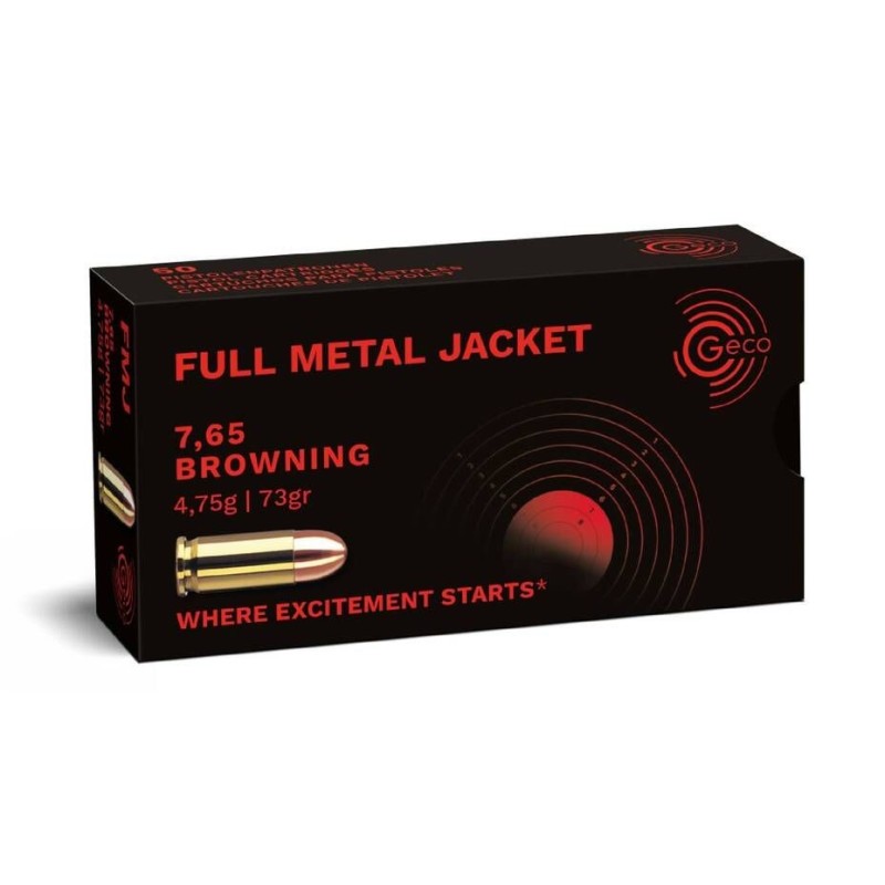 Geco Kal. 7.65 Browning FMJ 4,75 g / 73 gr - Box mit 50 Patronen