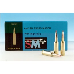 Ruag Ammotec 6x47 SM Swiss Match Ptbt 6,8 g / 105 grs - Boite 20 cps