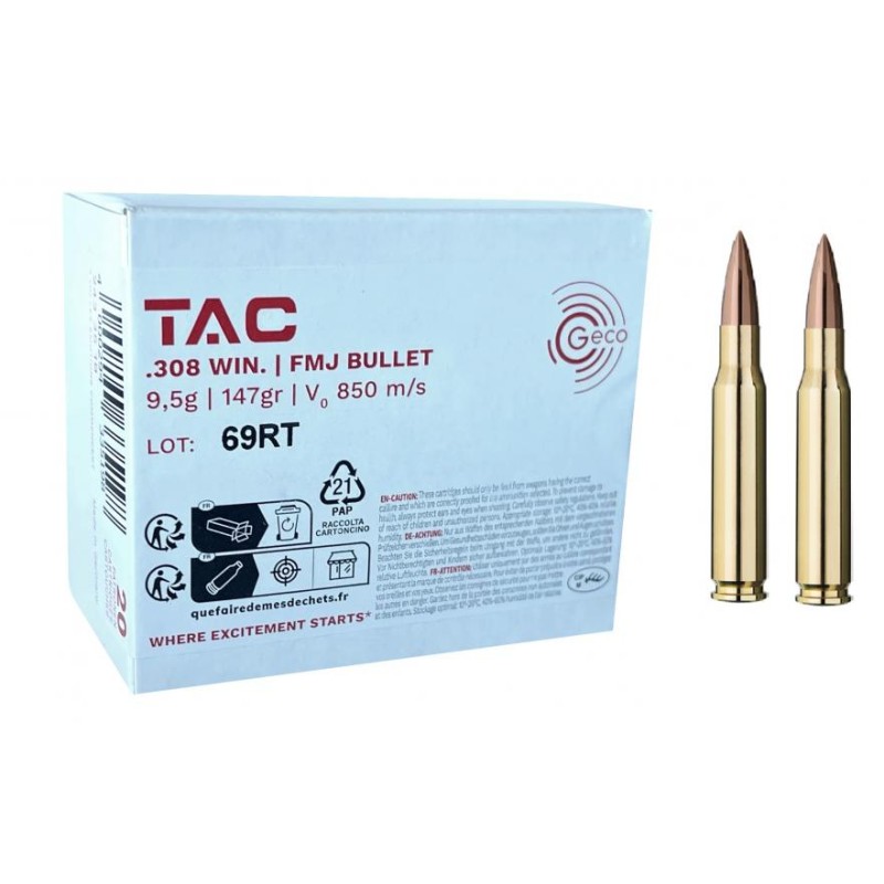 Geco .308 Winchester Tac 9,5 g 147 grs FMJ Boite de 20 cps