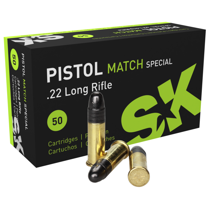 SK cartouche .22lr, Pistol Match Spezial, 345m/s - Boite de 50 cps SK cartouche .22lr, Pistol Match Spezial, 345m/s - Boite de 50 cps