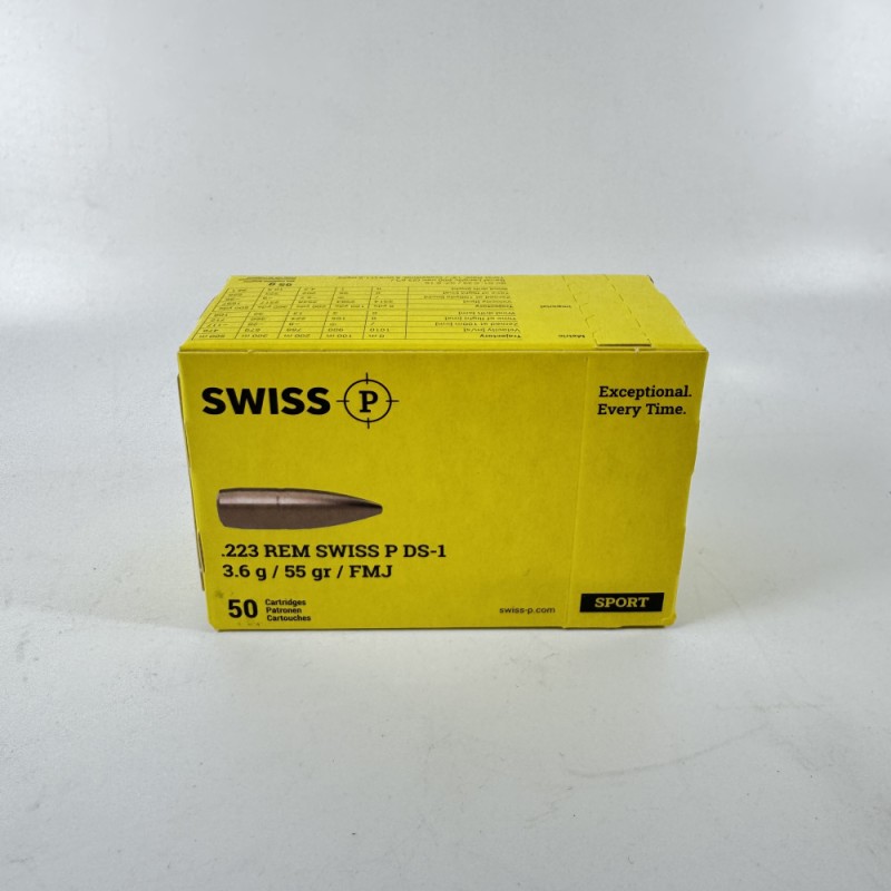 Swiss P Ammo .223 Rem DS-1 FMJ 3.6 g / 55 gr Boite de 50 cps