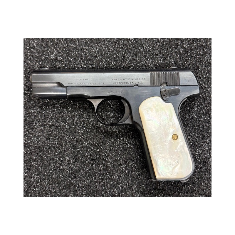 OCC - Pistolet Colt 1903 Taschenkaliber 7,65 Browning Plaketten Perlmutt + Holster